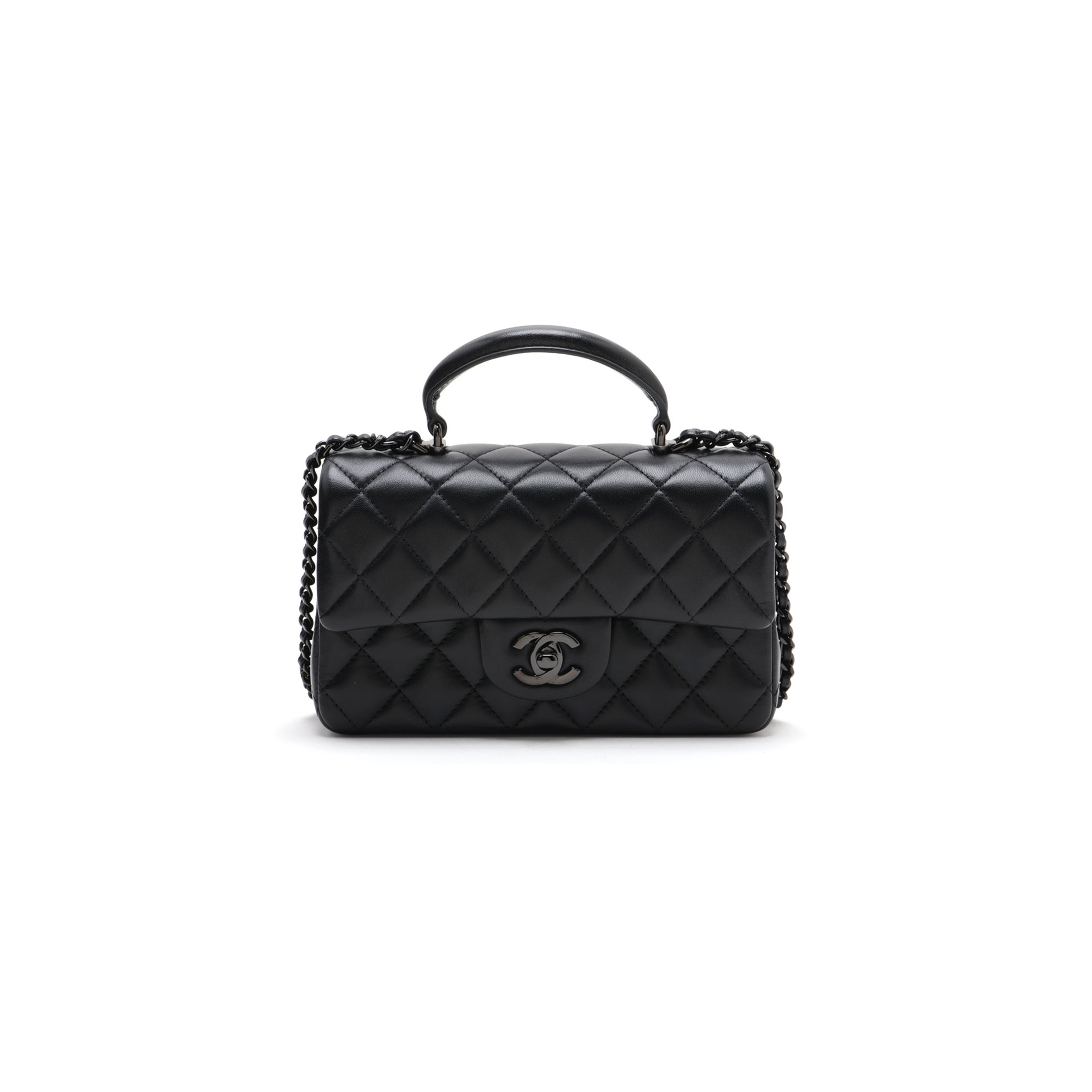 Ch*el lambskin quilted mini top handle rectangular flap so black as2431 (20*12*6cm)